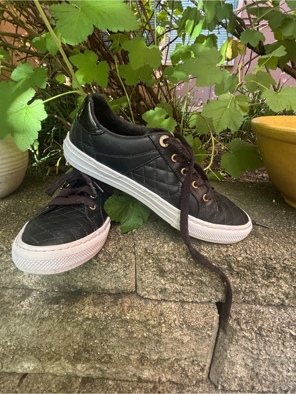 Guess Black Sneaker with Embossed Metallic Gold Logo Tag